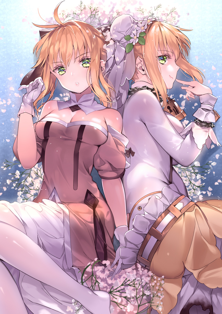 bodysuit cleavage dress fate/extra fate/extra_ccc fate/stay_night fate/unlimited_codes pantyhose rozer saber saber_bride saber_extra saber_lily