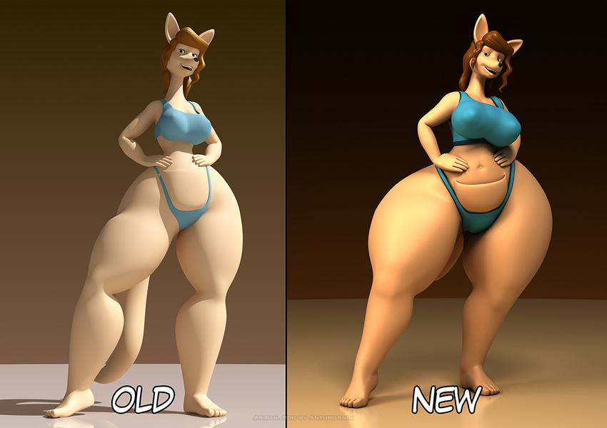 2016 3d_(artwork) abigail_roo anthro anthroanim big_butt brown_hair butt clothing digital_media_(artwork) female hair huge_butt kangaroo looking_at_viewer mammal marsupial open_mouth pose simple_background smile solo wide_hips