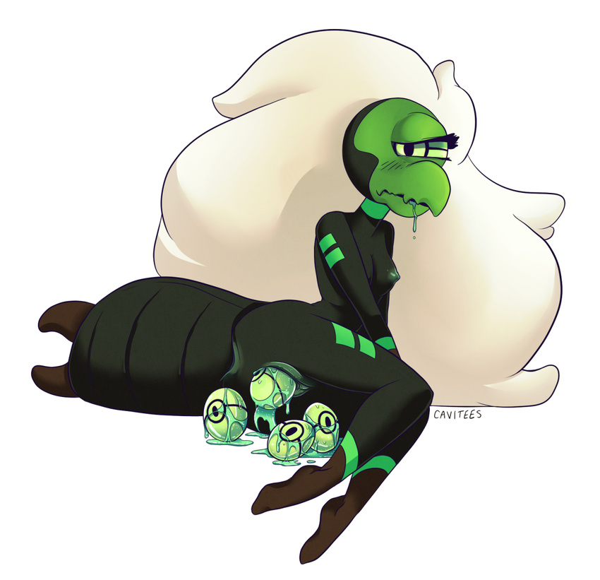 1_eye alien beak blush breasts cartoon_network cavitees centipeetle drooling egg female gem_(species) hair humanoid monstrous_humanoid nipples oviposition pussy saliva solo steven_universe white_hair