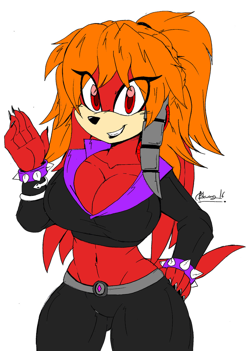 2016 akatsukishiranui-fox anthro big_breasts breasts cleavage clothed clothing echidna female lien-da mammal monotreme smile solo sonic_(series)