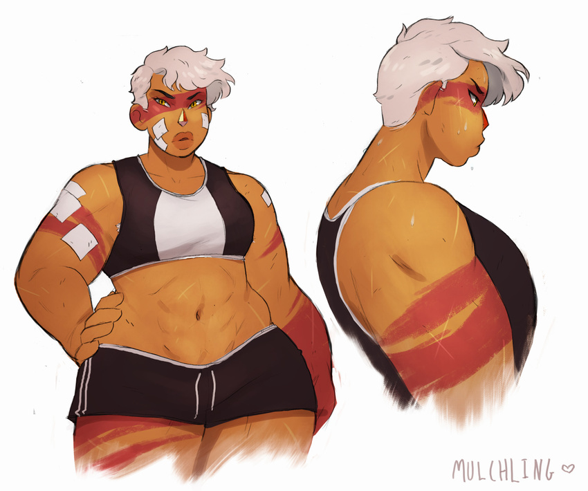 alien bandage big_lips bra cartoon_network clothing female gem_(species) hair jasper_(steven_universe) lips shorts solo sports_bra steven_universe underwear white_hair wide_hips