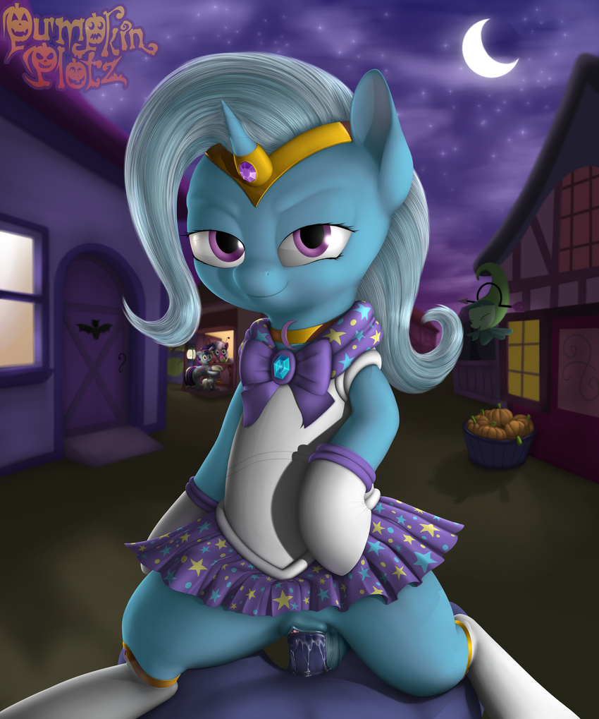 2016 absurd_res blue_fur building cheerilee_(mlp) clothed clothing costume crown derpy_hooves_(mlp) dinky_hooves_(mlp) door equine erection female feral food friendship_is_magic fruit fur hair halloween hi_res holidays horn horse house looking_at_viewer male male/female mammal moon multicolored_hair my_little_pony night outside penetration penis pony pumpkin purple_eyes pussy pussy_juice sex sky solo star tiara trixie_(mlp) two_tone_hair unicorn vaginal vaginal_penetration window zippysqrl