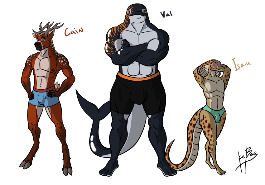1ceberg anthro antlers biceps bulge cervine cetacean clothing girly hi_res hooves horn male mammal marine muscular muscular_male nipples orca reptile scalie size_difference snake snake_hood standing underwear whale