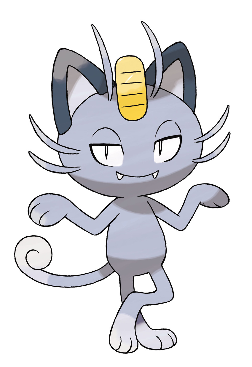 alolan_form alolan_meowth cat commentary fangs highres looking_at_viewer meowth no_humans official_art pokemon pokemon_(creature) smile solo tail