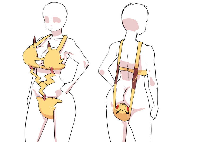 :3 bald big_breasts bikini breasts butt clothing female group hand_on_hip human male mammal nintendo okatimati pikachu pok&eacute;mon size_difference smaller_male swimsuit video_games what