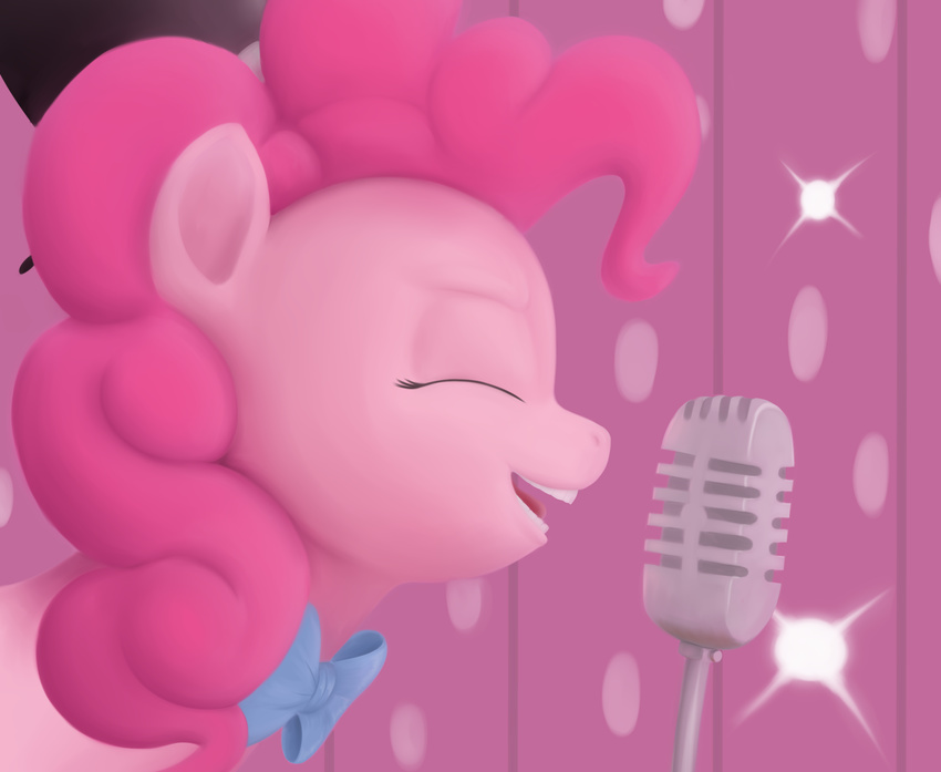 2014 bow_tie earth_pony equine eyes_closed female feral friendship_is_magic fur hair hi_res horse inside mammal microphone my_little_pony pink_fur pink_hair pinkie_pie_(mlp) pony portrait smile solo zippysqrl