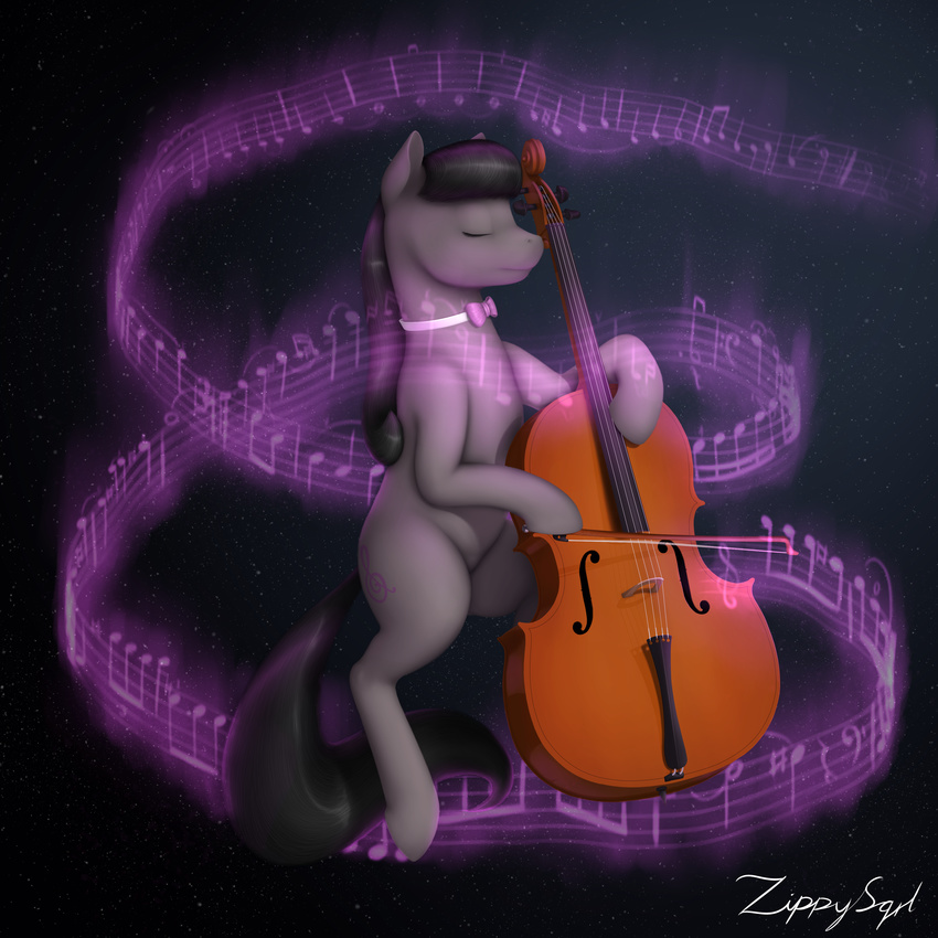 2014 abstract_background absurd_res black_hair bow_(stringed_instrument) bow_tie cello cutie_mark earth_pony equine eyes_closed female feral friendship_is_magic fur grey_fur hair hi_res holding_object horse mammal musical_instrument my_little_pony octavia_(mlp) playing_music pony solo zippysqrl
