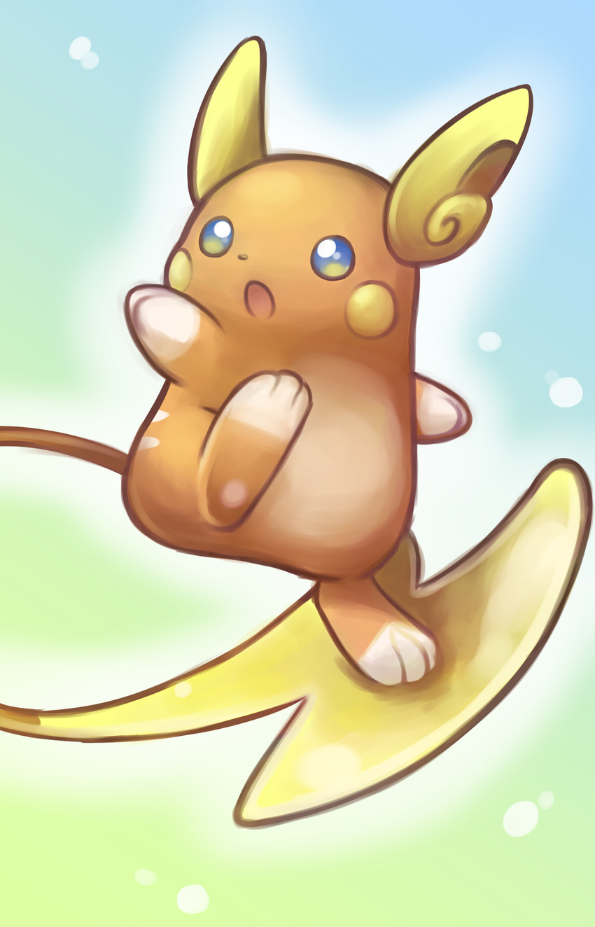 alolan_form alolan_raichu blue_eyes cafe_(chuu_no_ouchi) gradient gradient_background highres looking_to_the_side no_humans open_mouth pokemon pokemon_(creature) raichu