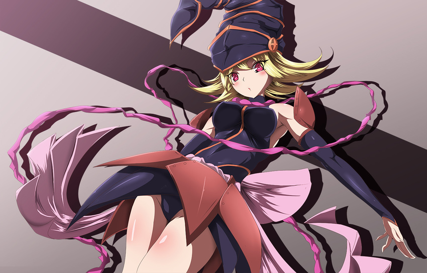 bare_shoulders blonde_hair blush breasts danpu detached_sleeves duel_monster gagaga_girl hat large_breasts long_hair looking_at_viewer open_mouth red_eyes solo wizard_hat yuu-gi-ou yuu-gi-ou_zexal