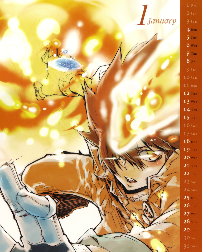 absurdres artist_request brown_eyes brown_hair calendar_(medium) character_request highres katekyo_hitman_reborn! male_focus sawada_tsunayoshi solo