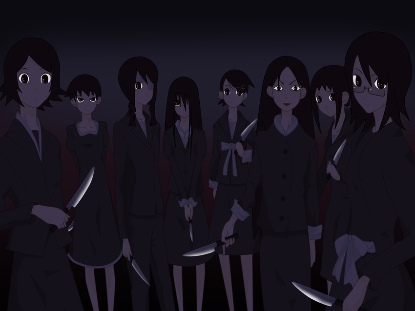 dark fujiyoshi_harumi fuura_kafuka hito_nami kaga_ai kitsu_chiri knife kobushi_abiru komori_kiri mitama_mayo sayonara_zetsubou_sensei