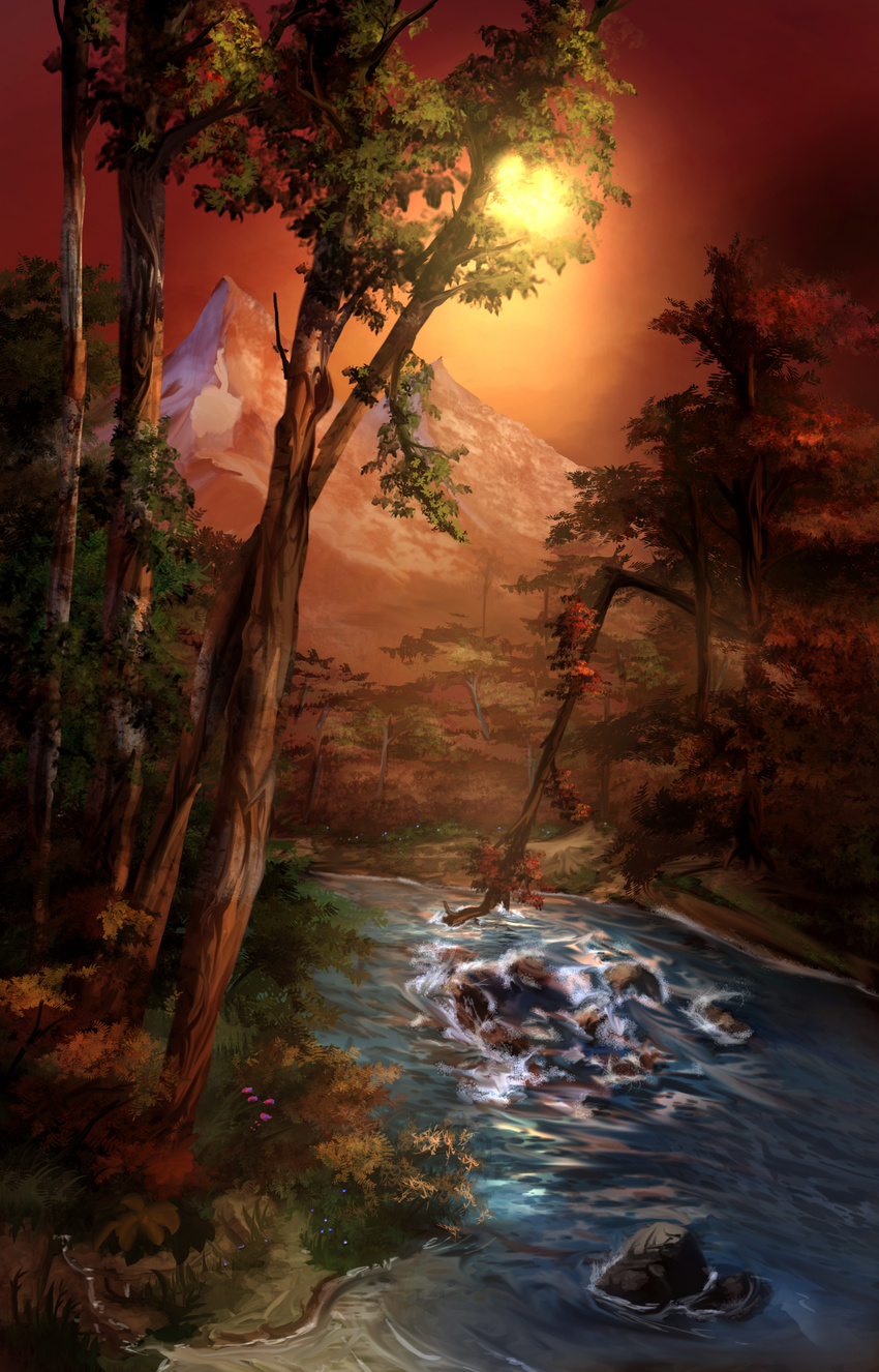 david_delanty dusk forest highres hill landscape mountain nature river scenery stone sun tree water