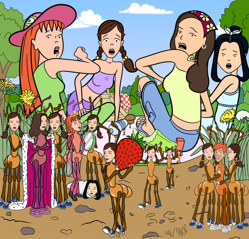 2006 ant arthropod black_hair bottle brown_hair celery daria flower food fruit hair insect maggot picnic pink_skin plant princess purple_skin queen quinn_morgendorffer red_hair royalty s-c sandi_griffin stacy_rowe surprise tiffany_blum-deckler upchuck