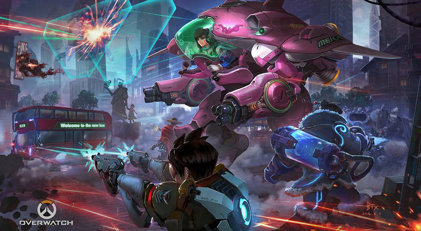 3boys 4girls acronym action arm_cannon armor armored_dress artist_name artstation_sample battle blue_gloves blue_legwear bodysuit bomber_jacket boots bracer brown_eyes brown_gloves brown_hair brown_jacket building building_block bus canister cape character_name cloud cloudy_sky coat copyright_name cowboy_hat d.va_(overwatch) darkness dated dual_wielding ear_piercing emblem energy_gun energy_shield face_mask facepaint facial_mark fat firing floating from_behind fur-trimmed_boots fur-trimmed_jacket fur_boots fur_coat fur_trim gas_mask gatling_gun gloves grey_hair ground_vehicle gun hair_bun hair_ornament hair_stick hair_tie handgun harness hat highres holding holding_gun holding_weapon holographic_interface holster hose image_sample jacket knee_boots leather leather_jacket logo long_sleeves mask mccree_(overwatch) mecha mechanical_arm mei_(overwatch) meka_(overwatch) military_rank_insignia motor_vehicle multiple_boys multiple_girls night night_sky overwatch pauldrons piercing pilot_suit poncho ray_gun reaper_(overwatch) red_cape revolver ribbed_bodysuit roadhog_(overwatch) shield shirtless short_sleeves shotgun shoulder_pads signature skull skull_mask sky skyscraper sleeves_rolled_up smoke spiked_hair spikes statue tattoo thigh_holster thrusters tire tracer_(overwatch) tree trench_coat turtleneck vambraces weapon whisker_markings white_gloves widowmaker_(overwatch)