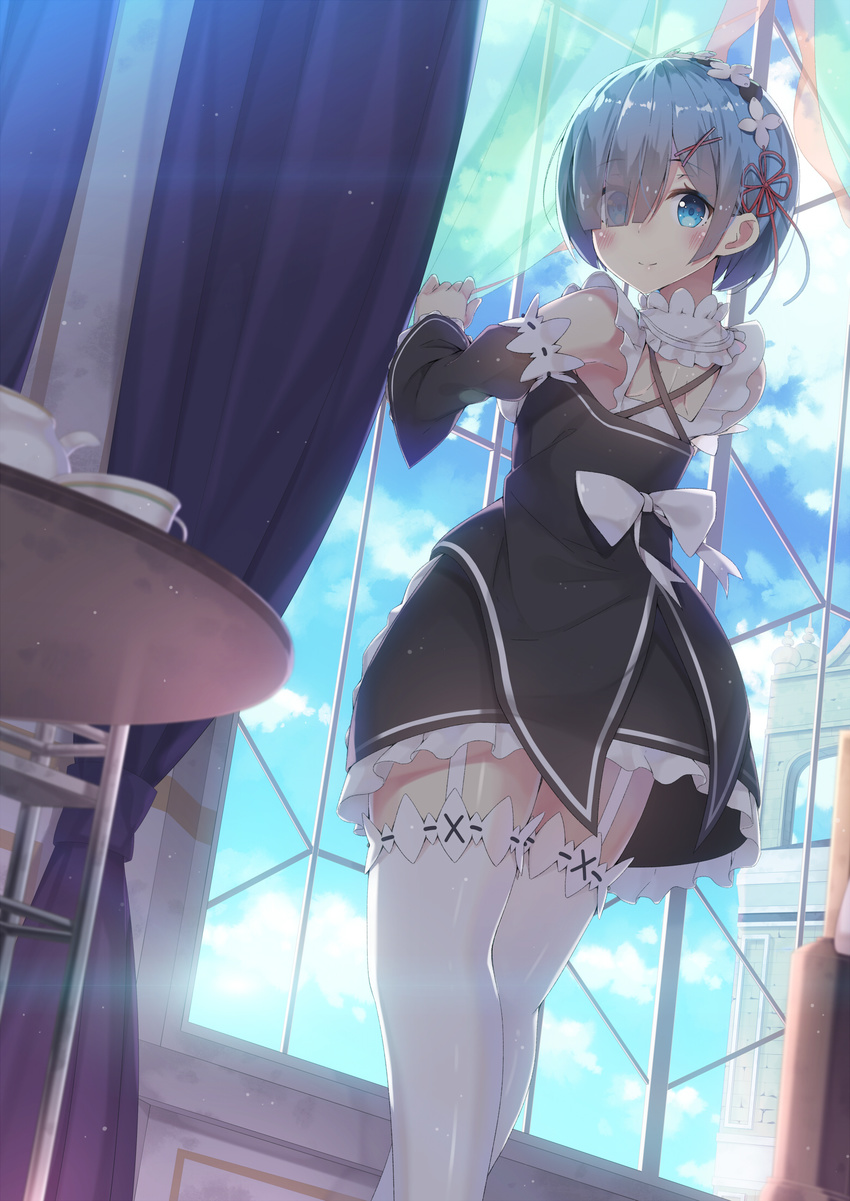 kaname_(you02421) maid re_zero_kara_hajimeru_isekai_seikatsu rem_(re_zero) stockings thighhighs