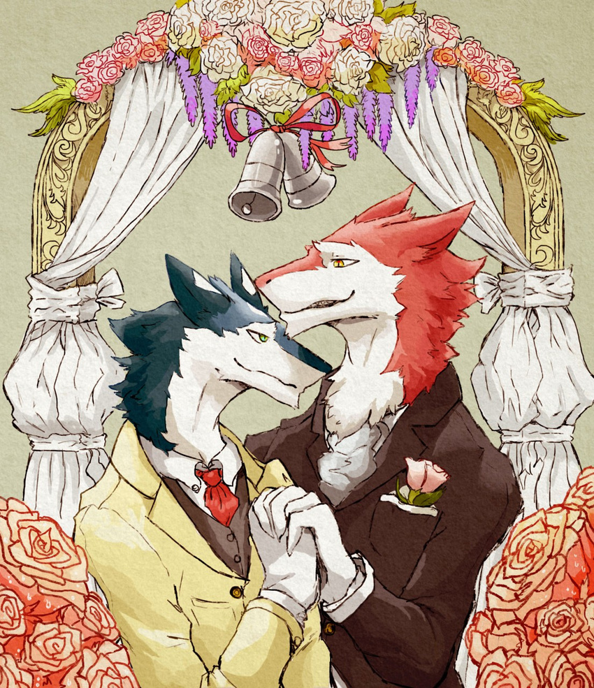 2016 blue_fur crimsonouranos fur hi_res intimacy intimate male male/male multicolored_fur red_fur sergal two_tone_fur wedding white_fur