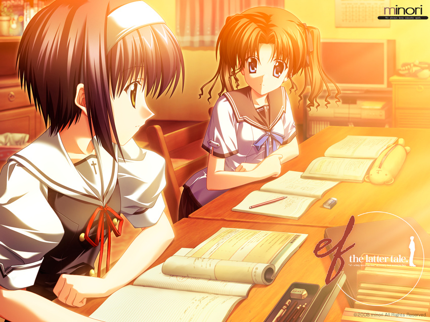 ef ef_a_fairy_tale_of_the_two ef_the_latter_tale hayama_mizuki minori school_uniform serafuku shindou_kei studying