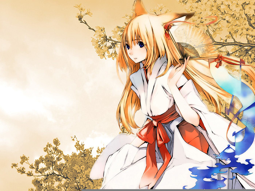 fan foxgirl houden_eizou japanese_clothes miko wagaya_no_oinari-sama