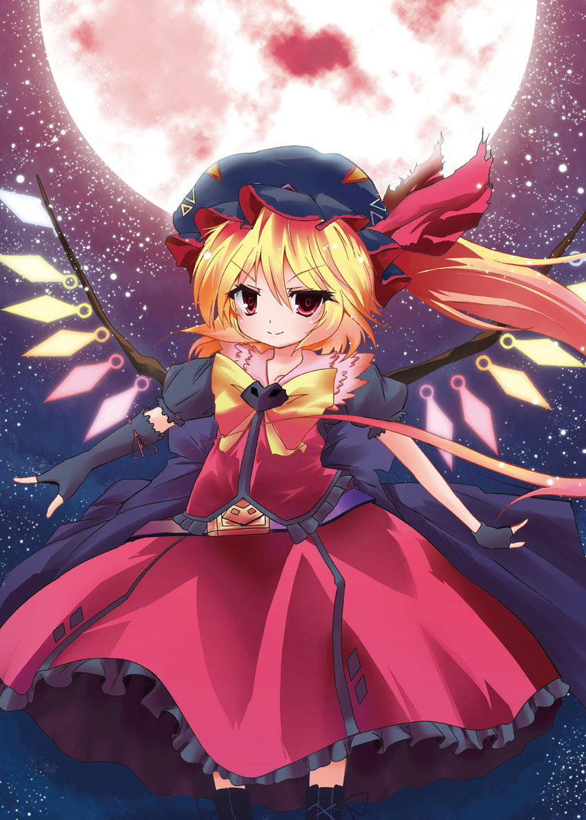 alternate_costume bad_id bad_pixiv_id bell_(oppore_coppore) blonde_hair flandre_scarlet hat highres kunai one_side_up ponytail red_eyes ribbon short_hair solo touhou weapon wings