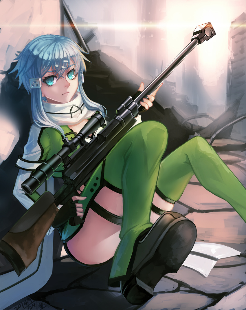 douyougen gun gun_gale_online sinon sword_art_online thighhighs