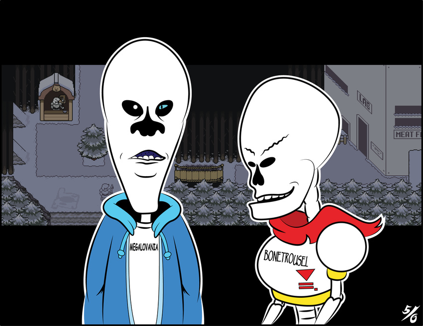 50percentgrey beavis_and_butthead bone cosplay crossover looking_at_viewer male papyrus_(undertale) sans_(undertale) skeleton smile solo undertale video_games