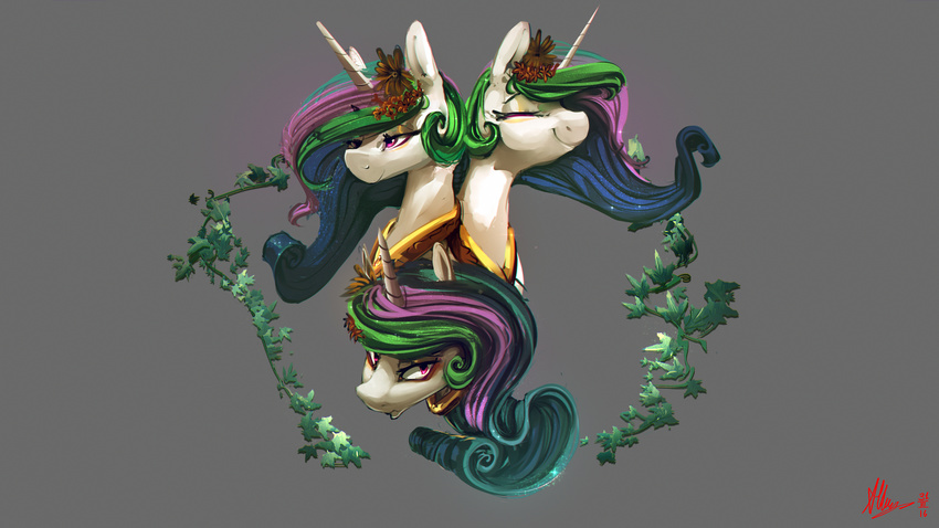 2016 alumx equine female feral friendship_is_magic fur grey_background hair horn jewelry mammal multicolored_hair my_little_pony necklace portrait princess_celestia_(mlp) purple_eyes royalty simple_background solo unicorn white_fur