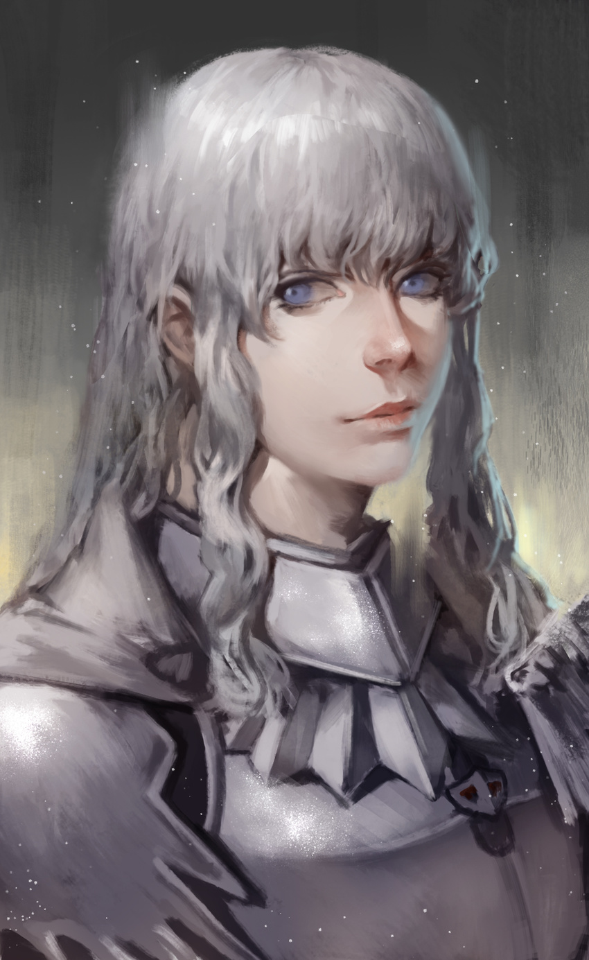 armor berserk blue_eyes breastplate cape danial griffith highres lips long_hair looking_at_viewer male_focus sidelocks solo upper_body white_hair