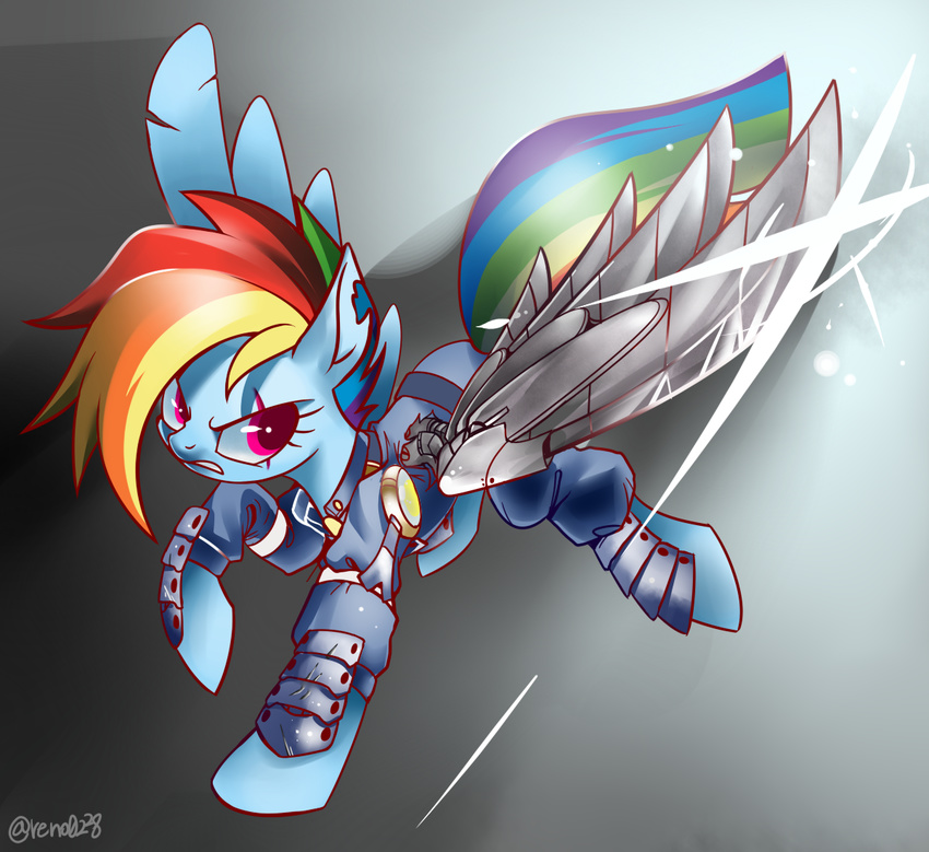 2016 alternate_dimension alternate_universe armor bionic_wing clothing equine female friendship_is_magic mammal mechanical_wing my_little_pony pegasus portrait rainbow_dash_(mlp) renokim scar solo wings