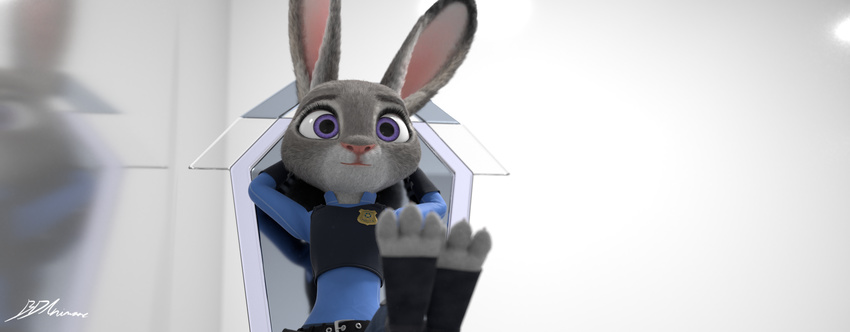 2016 3d_(artwork) anthro bdanimare clothed clothing digital_media_(artwork) disney female fur grey_fur judy_hopps mammal police_uniform solo uniform zootopia