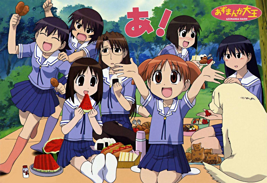 aida_kaori azumanga_daioh azumanga_daiou highres kagura kagura_(azumanga_daiou) kaori_(azumanga_daiou) kasuga_ayumu mihama_chiyo mizuhara_koyomi sakaki school_uniform serafukutadakichi-san tadakichi takino_tomo wallpaper