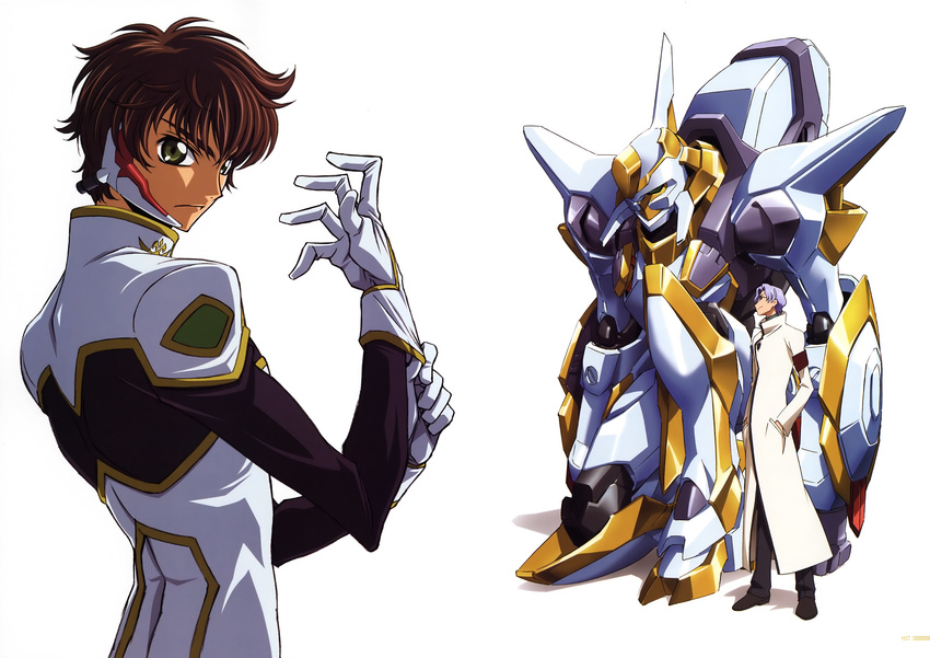 absurdres code_geass highres kimura_takahiro kururugi_suzaku lloyd_asplund male_focus mecha multiple_boys nakata_eiji