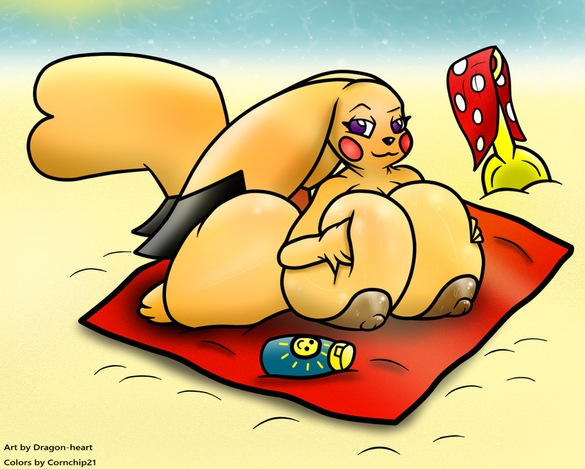 beach big_breasts breasts cornchip21_(artist) dragon-heart female grope huge_breasts mature_female mother nintendo parent pikachu pok&eacute;mon seaside squish video_games