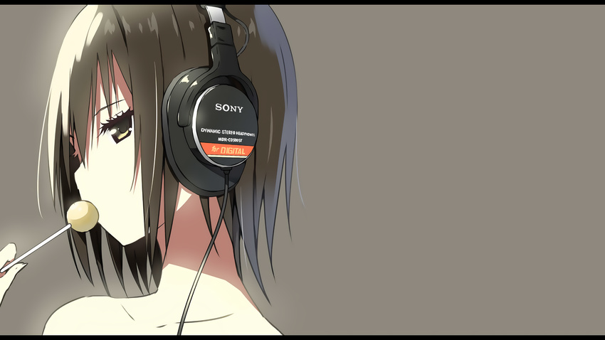 black_hair brown_eyes candy food gray headphones lollipop photoshop short_hair sky_(freedom) tagme_(character)