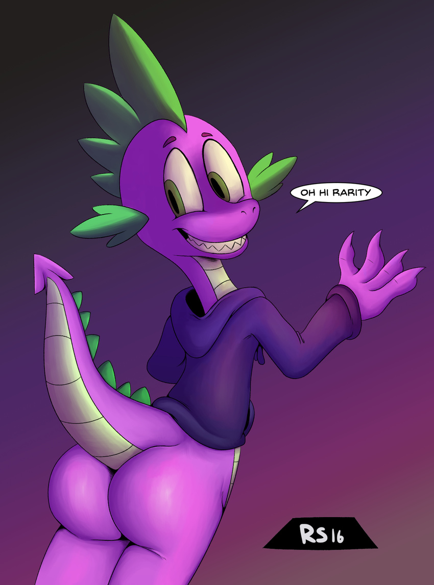aged_up anthro bottomless butt clothed clothing dragon friendship_is_magic hoodie invalid_color invalid_tag male my_little_pony randolfsparks reptile scalie spike_(disambiguation) spike_(mlp) sweater tagme