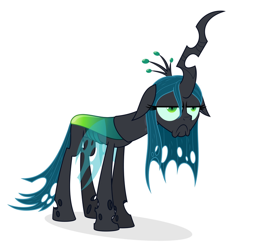 2016 changeling crown female feral friendship_is_magic green_eyes green_hair hair horn insect_wings membranous_wings my_little_pony queen_chrysalis_(mlp) simple_background slit_pupils solo white_background wings zutheskunk