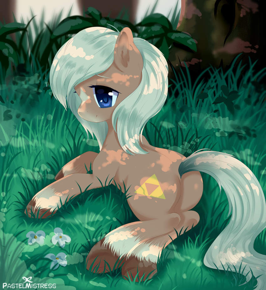 2016 blue_eyes crossover cute cutie_mark earth_pony epona_(tloz) equine eyelashes female feral grass hair hi_res horse long_hair mammal my_little_pony nintendo pastelmistress ponification pony smile solo the_legend_of_zelda video_games white_hair