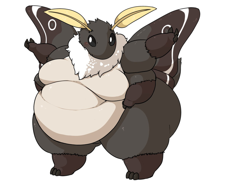 4_arms arthropod belly big_belly big_breasts big_butt black_fur breasts butt female fur insect jonasii moth multi_arm multi_limb obese overweight pose simple_background standing thick_thighs white_belly white_fur wings yosioka_san