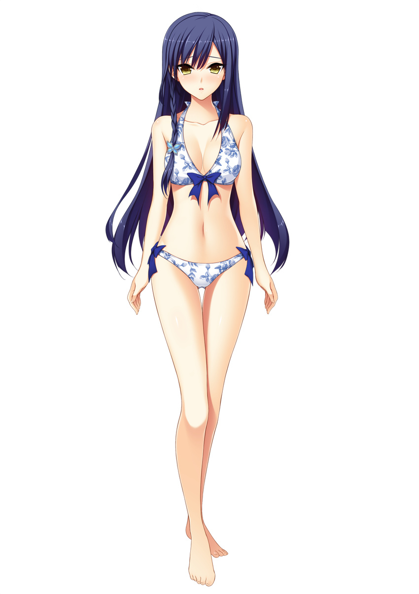 akino_subaru bikini blue_hair blush full_body hair_ornament highres hoshi_ori_yume_mirai long_hair looking_at_viewer narusawa_rikka non-web_source ribbon solo standing swimsuit transparent_background yellow_eyes