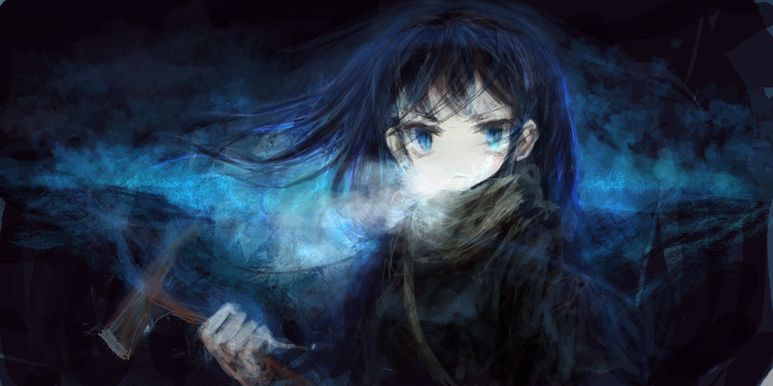 axe bad_id bad_pixiv_id black_hair blue_eyes copyright_request highres lm7_(op-center) solo weapon