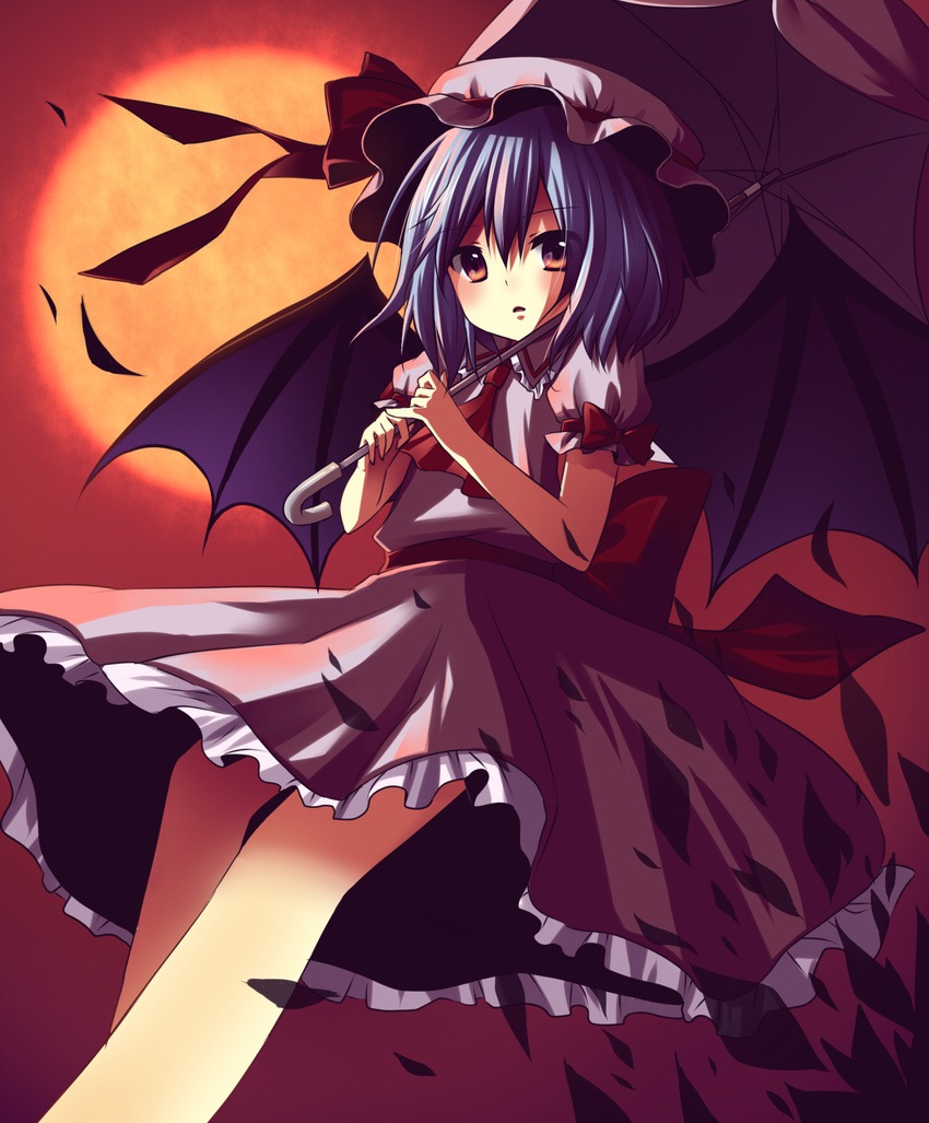 amane_kurumi bat_wings from_below hat highres remilia_scarlet ribbon short_hair solo touhou umbrella wings