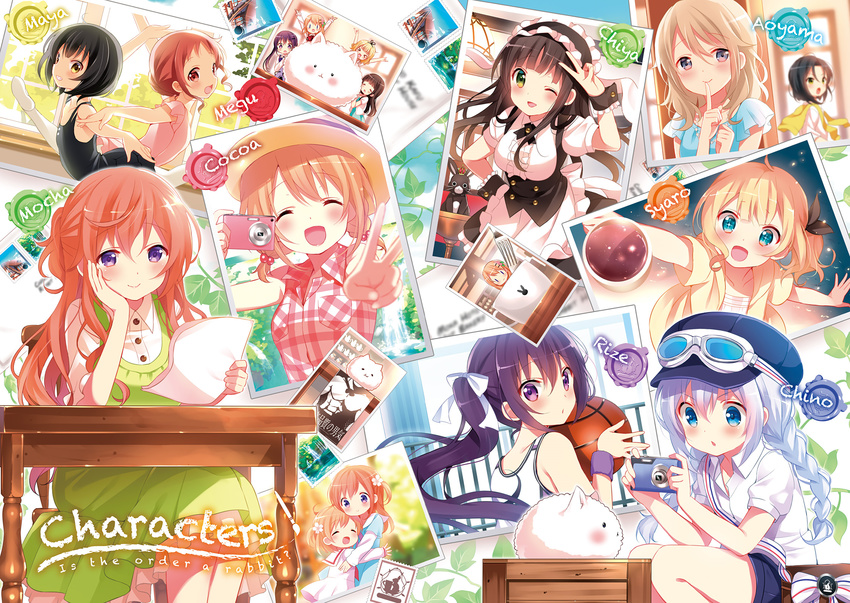 &gt;_&lt; 2girls :/ :d :o ;d ^_^ alternate_costume alternate_hairstyle angora_rabbit anko_(gochiusa) aoyama_blue_mountain arm_up arms_up ballerina ballet basketball basketball_uniform black_hair black_ribbon blonde_hair blue_dress blue_eyes blue_hair blue_shirt blurry blush bow bowtie braid breasts brown_eyes brown_hair bunny cabbie_hat camera character_name chestnut_mouth chin_rest clenched_hand closed_eyes collarbone collared_shirt copyright_name crate crown cup depth_of_field dress english everyone eyebrows eyebrows_visible_through_hair finger_to_mouth fleur_de_lapin_uniform flower fork gochuumon_wa_usagi_desu_ka? goggles goggles_on_head green_eyes grin hair_between_eyes hair_bobbles hair_flower hair_ornament hair_ribbon hair_up hairclip half_updo hand_on_hip hand_on_own_cheek hat hiding highres holding holding_camera holding_paper hoto_cocoa hoto_mocha indoors jouga_maya kafuu_chino kirima_sharo koi_(koisan) leaning_forward letter long_hair long_sleeves looking_at_viewer mate_rin medium_breasts mini_crown mug multiple_girls natsu_megumi official_art one_eye_closed one_side_up open_mouth outstretched_arm outstretched_arms paper photo_(object) plaid plaid_shirt plant postage_stamp purple_bow purple_eyes purple_hair purple_neckwear rabbit_house_uniform railing red_bow red_neckwear ribbon sailor_dress shirt short_hair short_sleeves siblings side_ponytail sisters sitting sleeveless sleeveless_shirt smile sportswear squatting striped striped_bow sun_hat sweatband tedeza_rize tippy_(gochiusa) twin_braids ujimatsu_chiya uniform v v-shaped_eyebrows very_long_hair vines waitress water waterfall wax_seal white_dress white_ribbon white_shirt window wing_collar wrist_cuffs yellow_eyes younger |_|
