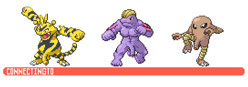 2016 abs armpits balls biceps big_teeth black_balls black_fur claws connectingto digital_media_(artwork) electabuzz fur hitmonlee humanoid_penis machoke male multicolored_fur muscular nintendo nipples nude open_mouth penis pixel_(artwork) pok&eacute;mon purple_skin simple_background standing stripes uncut video_games white_background yellow_fur