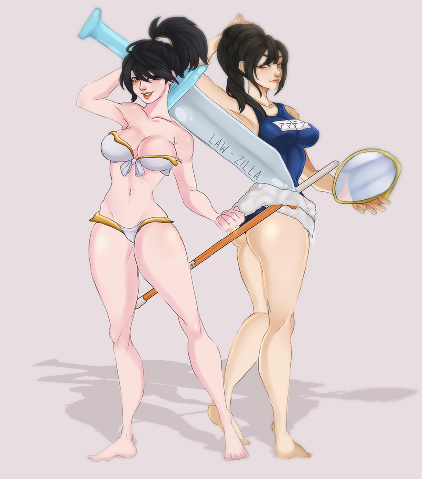 2girls amaterasu bellona multiple_girls smite swimsuit