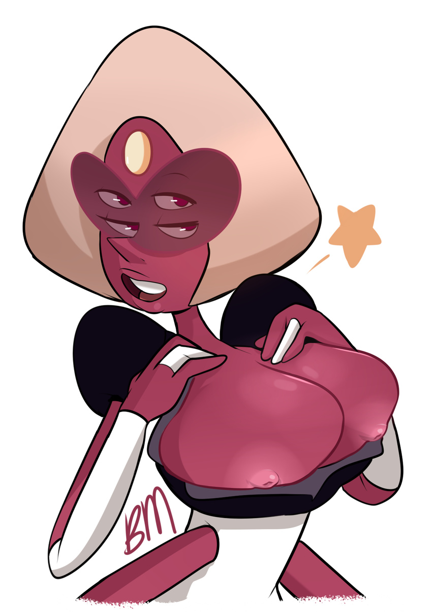 2016 4_arms alien armwear bedroom_eyes big_breasts blushmallet breasts cartoon_network clothed clothing female fingers fusion garnet_(steven_universe) gem gem_(species) hair half-closed_eyes hi_res humanoid multi_arm multi_limb not_furry pearl_(steven_universe) red_eyes seductive steven_universe