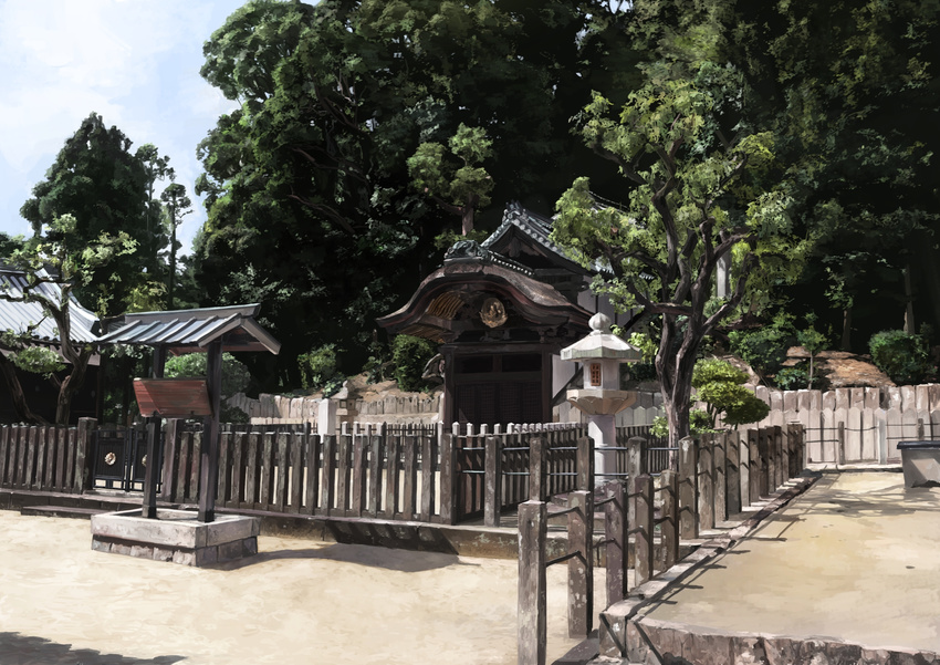 cloud day highres ichiba_youichi nature no_humans scenery shrine sky touhou tree