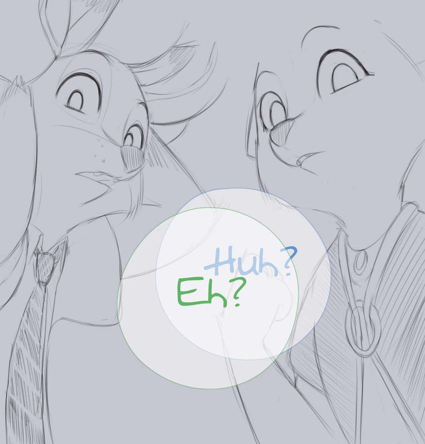anthro black_and_white canine clothed clothing comic dialogue disney english_text female fox fur line_art male mammal monochrome nick_wilde skye_(zootopia) text unknown_artist zootopia