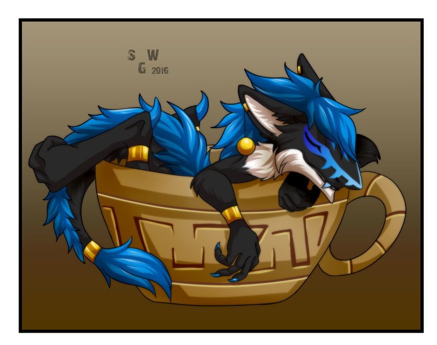 baby chibi child cup cute mane sergal silvergrin sleeping young