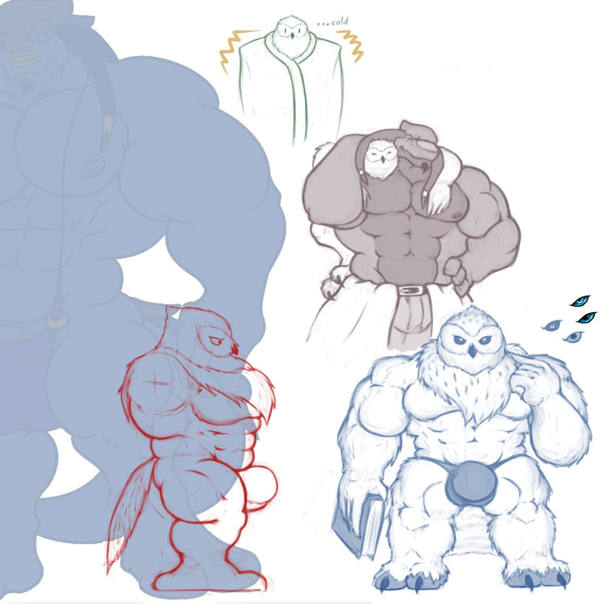 3_fingers 4_fingers abs anthro avian balls barely_visible_genitalia beak belt biceps big_balls big_biceps big_bulge big_muscles big_tail bird blue_eyes blue_nipples blue_scales book bulge clothed clothing comparing cute digital_drawing_(artwork) digital_media_(artwork) dot_eyes duo feathers front_view gs gs_(character) holding_object hrimur hug huge_bulge huge_muscles lizard long_tail looking_at_viewer macro male male/male muscular nipples no_sclera obliques owl pants pecs penis penis_base penis_outline pointing reptile scales scalie side_view size_difference sketch snowy_owl standing tail_feathers thong toony topless