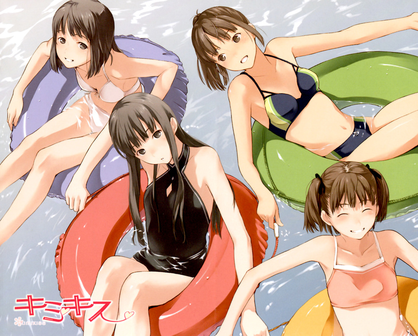 aihara_nana bikini futami_eriko highres kamo_(gafas) kimi_kiss multiple_girls one-piece_swimsuit sakino_asuka shijou_mitsuki swimsuit