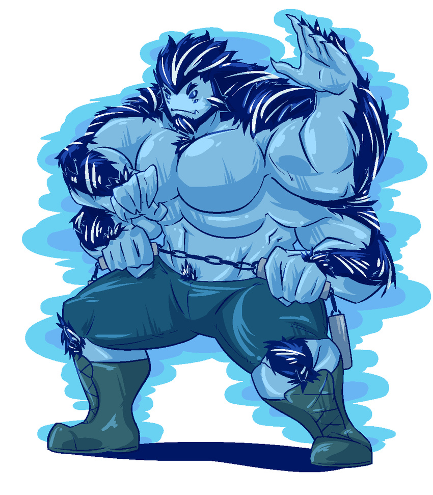 2014 5_fingers arachnid armpits arthropod biceps big_biceps blue_body blue_clothing blue_eyebrows blue_fur blue_pubes blue_theme boots clothed clothing cute digital_drawing_(artwork) digital_media_(artwork) fighting_stance fist footwear full-length_portrait fur happyending hyper hyper_muscles looking_at_viewer male manly melee_weapon multi_arm multi_eye multi_limb muscular muscular_male nunchaku pecs portrait pubes serratus shooting simple_background standing tarantula toony topless two_tone_body weapon white_background